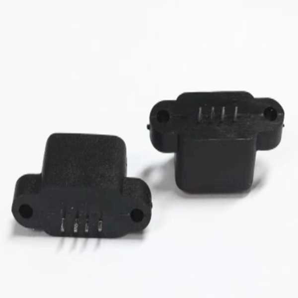 USB 2.0防水母座 180度全塑包膠立插 帶螺孔 直邊黑膠