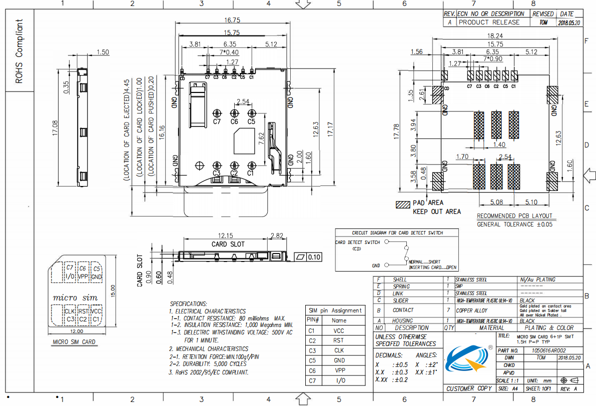 6P+1 SMT 1.50H P-P卡座圖紙