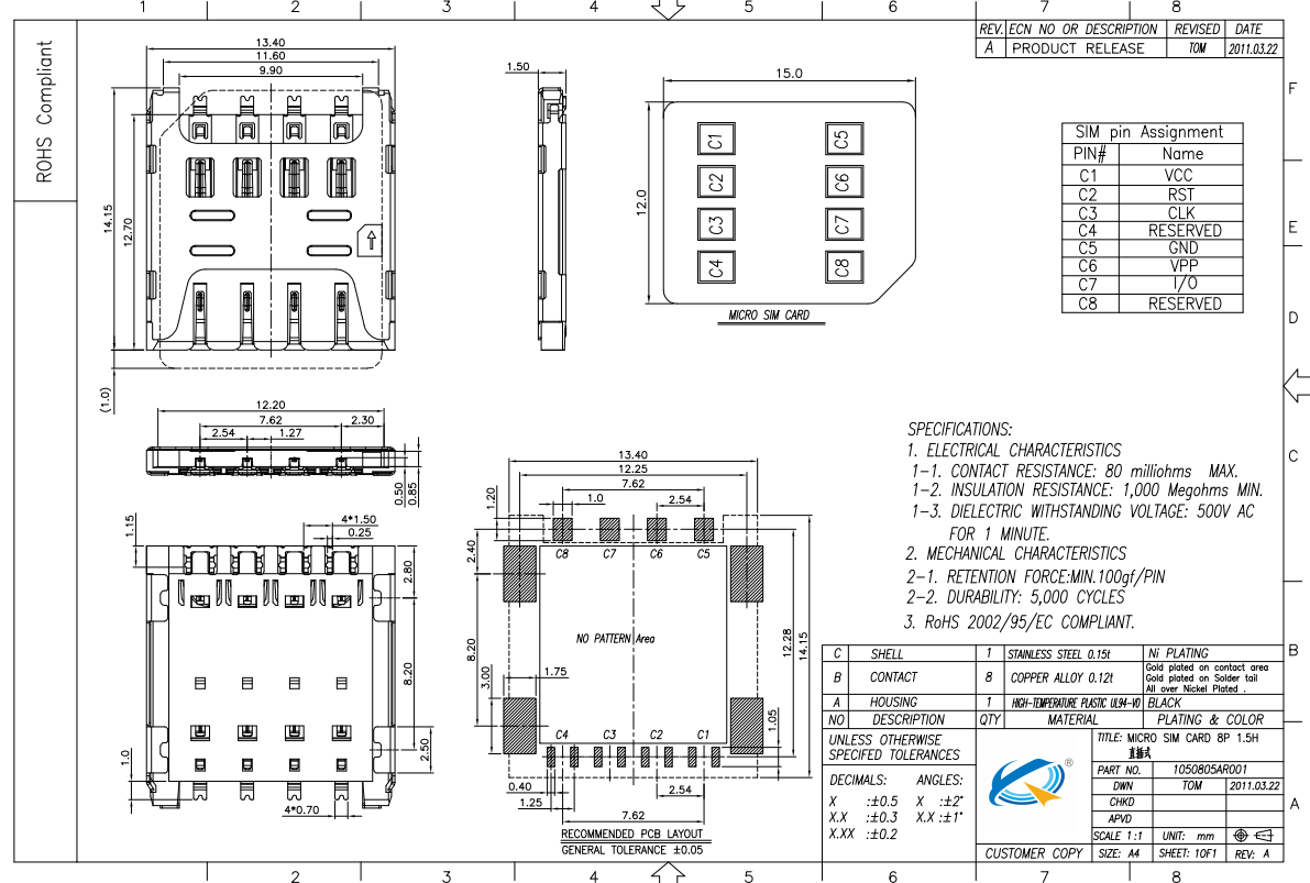 直插式8P1.5H卡座圖紙