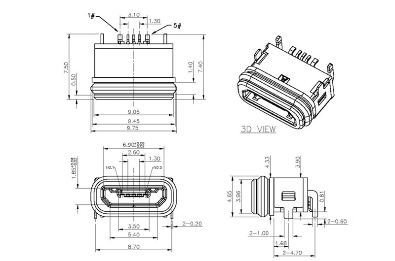 5P防水MICRO USB母座圖紙