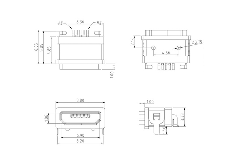 短體超薄插腳主體高度3.3mm防水MICRO USB母座圖紙 短體超薄插腳主體高度3.3mm防水MICRO USB母座圖紙